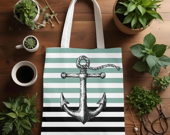 Bolso de mano con ancla, bolso de playa náutico, bolso costero, bolso marinero, bolso de lona náutico, regalos inspirados en el océano para mujer, regalos náuticos