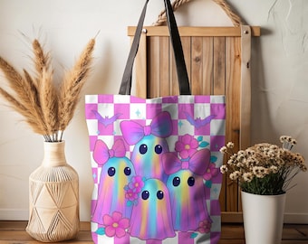 Colorful Ghost Tote Bag: Halloween Trick or Treat Bag