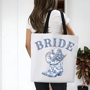 Cowgirl Bride Tote Bag, Western Bride Gift, Cowgirl Bachelorette Bag, Beach Wedding Gift, Cowgirl Honeymoon Travel Bag, Last Rodeo Tote