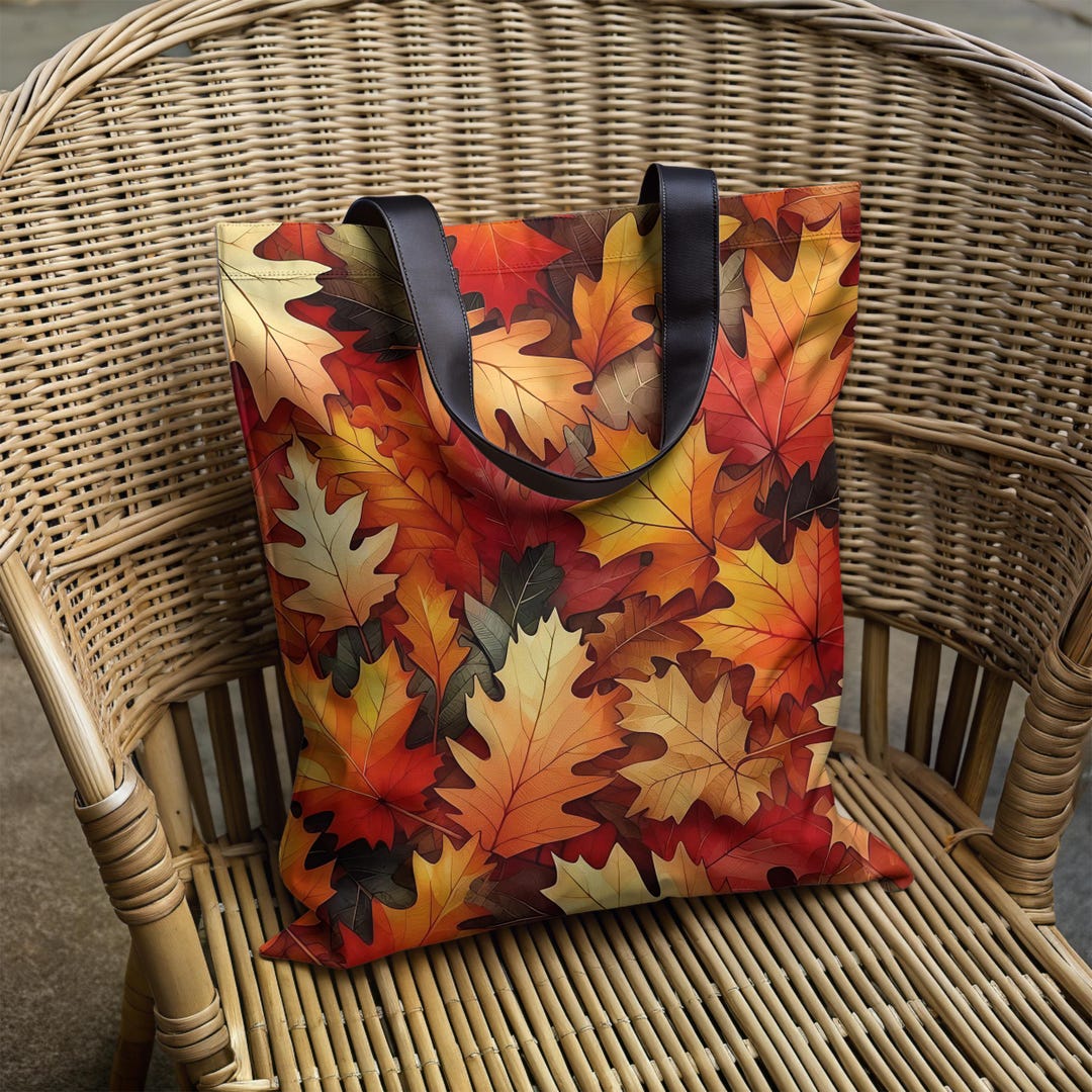 Fall Tote Bag, Colorful Fall Leaves Tote, Rustic Autumn Canvas Bag ...