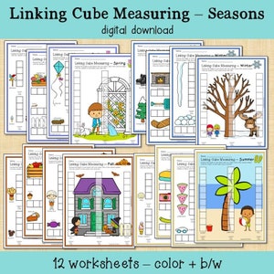 Linking Cube Measuring Bundle | All Seasons - Winter, Spring, Summer, Fall | Math Station Worksheet