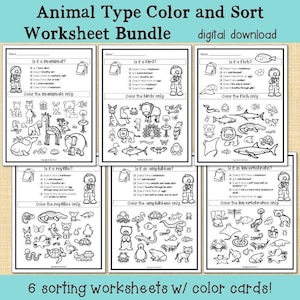 Animal Type / Classification Coloring Sorting Worksheets | Science Biology