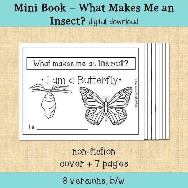 What Makes Me an Insect? Butterfly Invertebrate Mini Coloring Book printable