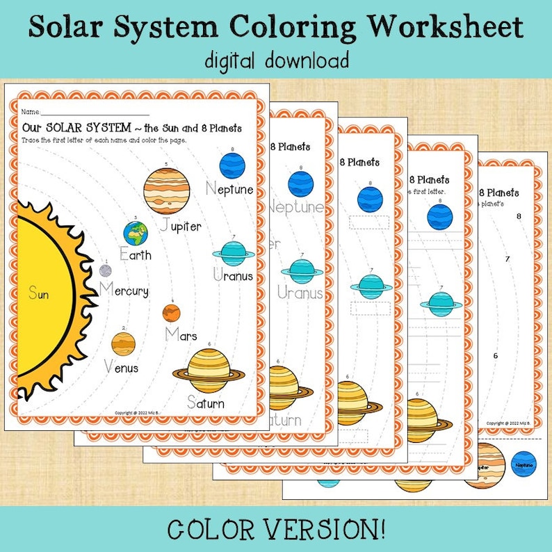 Solar System Worksheet and Coloring Page - Etsy