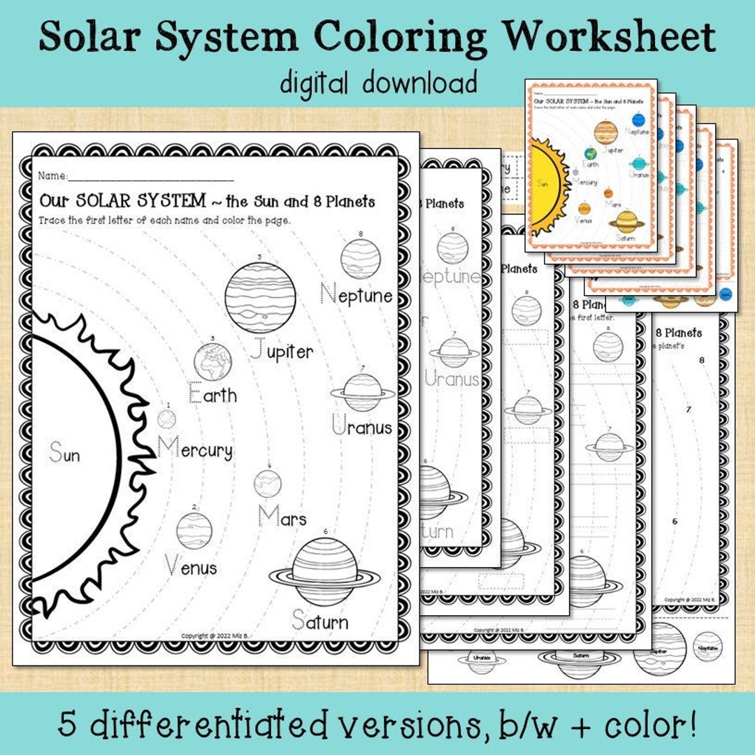 Solar System Worksheet and Coloring Page - Etsy