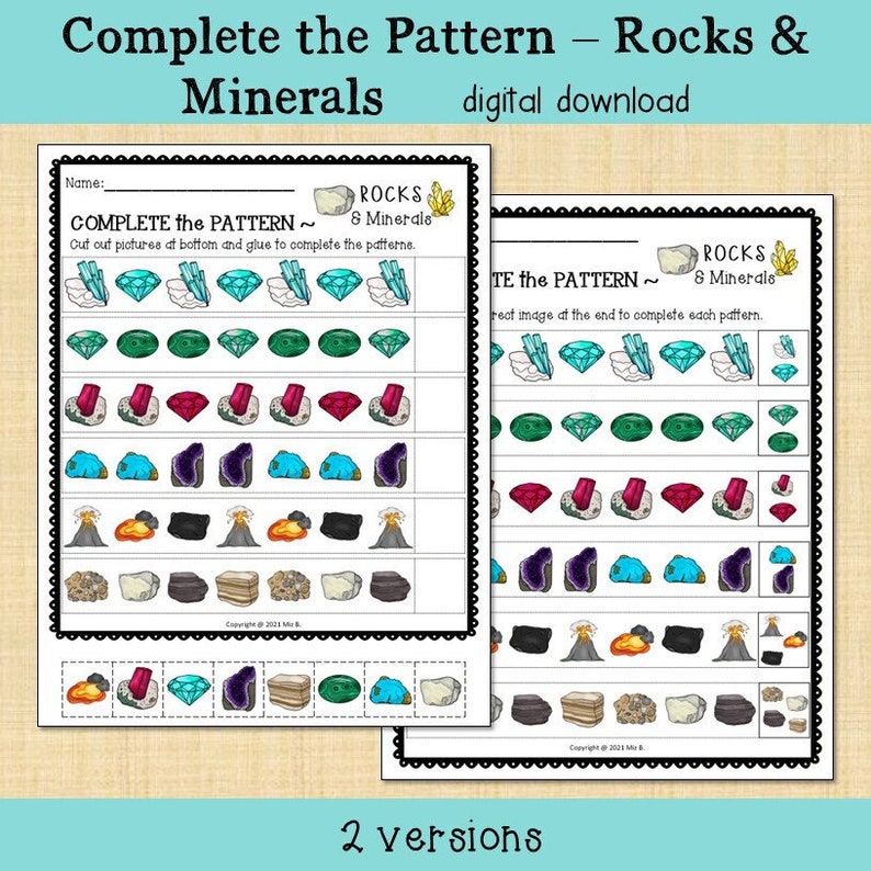 Complete the Math Pattern - Rocks and Minerals - Etsy