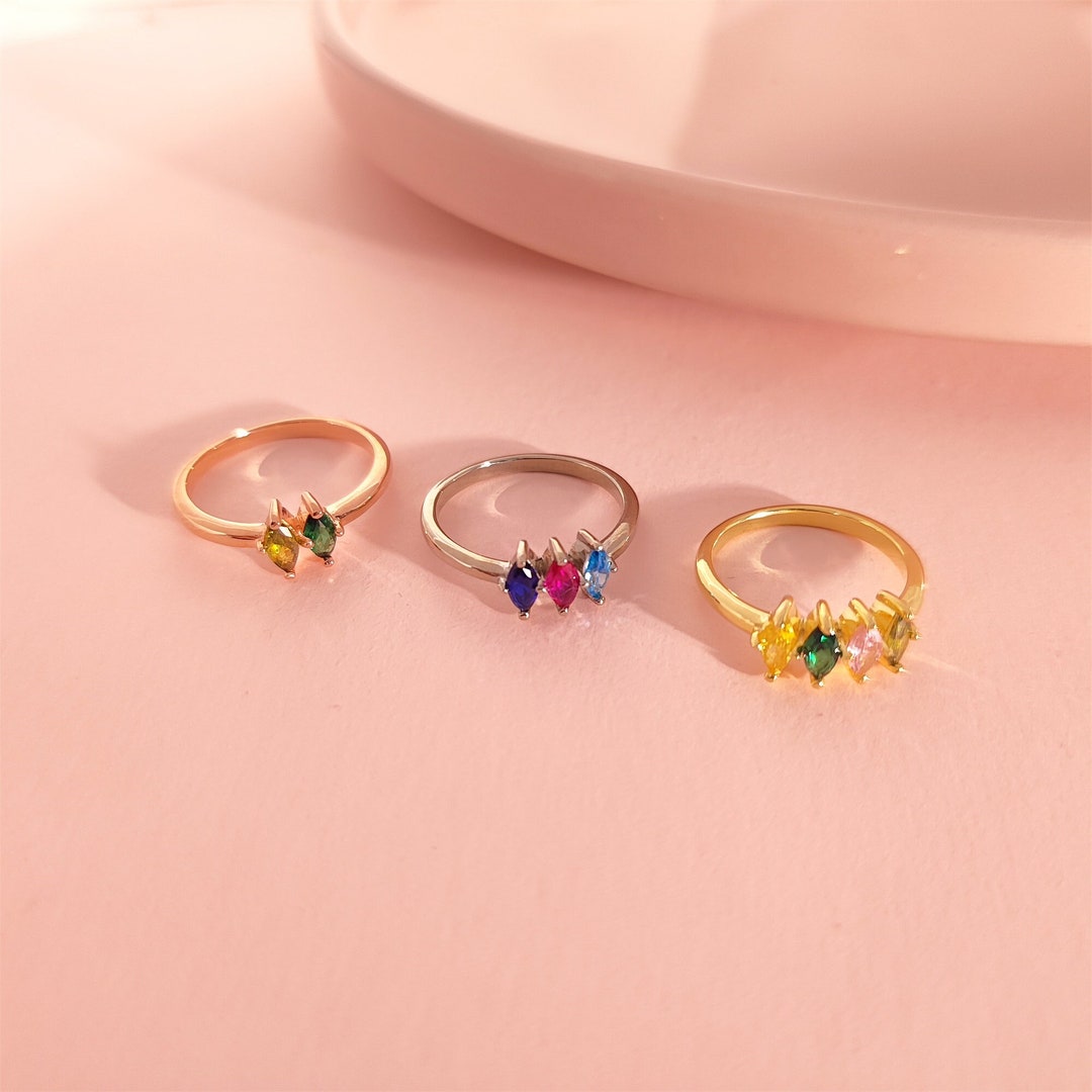 Dainty Birthstone Ring Rhombus Diamond Family Birthstone Etsy