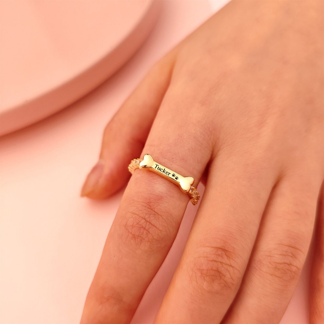 Personalized Dog Bone Ring Pet Name Ring Custom Dog Mom Etsy Canada