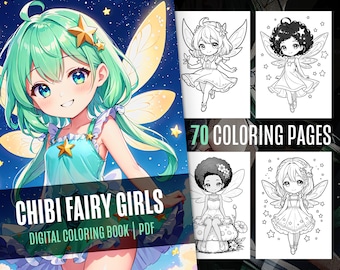 Kolorowanka Chibi Fairy Girls: 70 stron z rysunkami (do druku w formacie PDF)