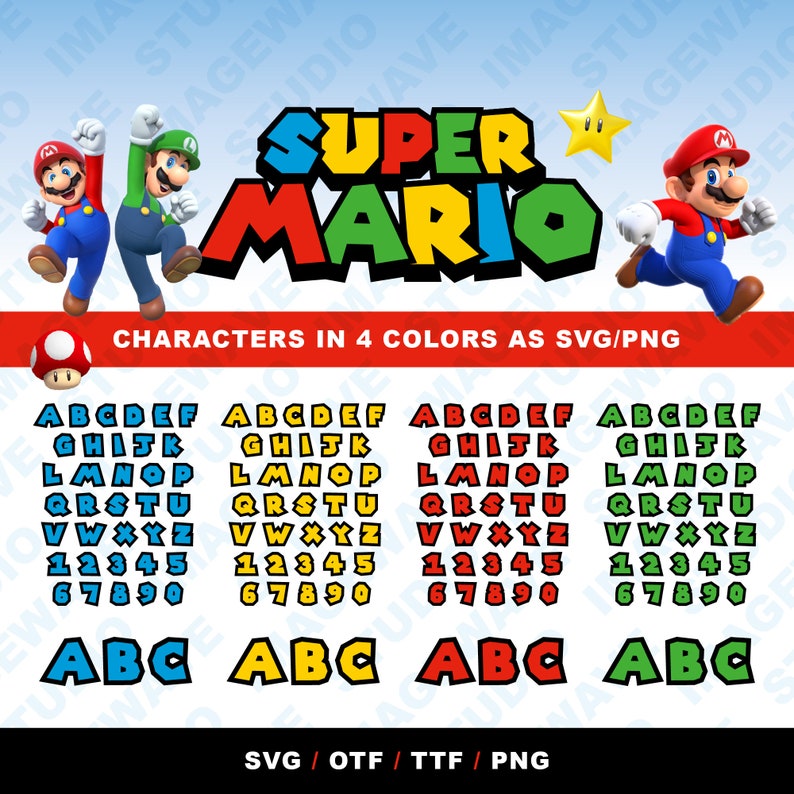 Mario Font, Mario Alphabet Svg, Super RGYB Font Svg, Mario Luigi Svg ...