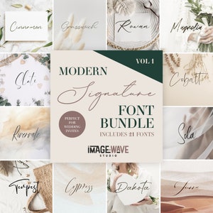 Paquete de fuentes Signature, vol. 1, colección de fuentes modernas, 21 fuentes de escritura, fuentes caligráficas, Cricut, Procreate, fuentes manuscritas, invitaciones de boda