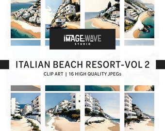 Italian Beach Resort Vol 2, 16 wysokiej jakości plików JPG, cyfrowe planery, dzienniki śmieciowe, albumy, księgi pamiątkowe, wykorzystanie komercyjne, pobieranie cyfrowe