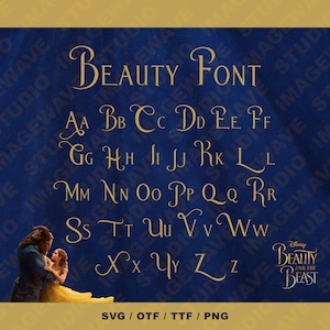 Princess Font, Beauty and the Beast Alphabet SVG, Script Font otf, Silhouette Birthday Party Gift Unique Clipart Decal - DIGITAL DOWNLOAD