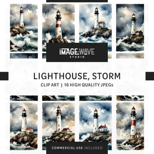 Lighthouse Stormy Sea, 16 High Quality JPGs, Digital Planner, Junk Journals, Wall Art, Apparel, Commercial Use - Digital Download