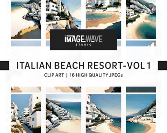 Italian Beach Resort Vol 1, 16 wysokiej jakości plików JPG, cyfrowy planer, dziennik śmieciowy, sztuka ścienna, księga wspomnień, wykorzystanie komercyjne, pobieranie cyfrowe