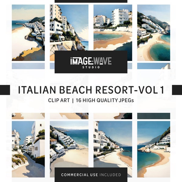 Italian Beach Resort Vol 1, 16 High Quality JPGs, Digital Planner, Junk Journaling, Wall Art, Memory Book, Commercial Use, Digital Download