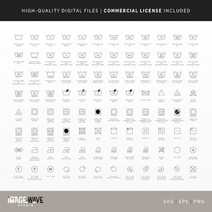 May include: A black and white set of laundry care symbols. The symbols include instructions for washing, drying, ironing, and dry cleaning. The symbols are arranged in a grid pattern.