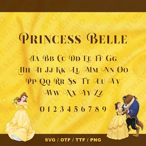 Font Principessa Belle, Alfabeto Belle SVG, Font La Bella e la Bestia otf, Silhouette Regalo per Festa di Compleanno Decalcomania Clipart Unica - DOWNLOAD DIGITALE