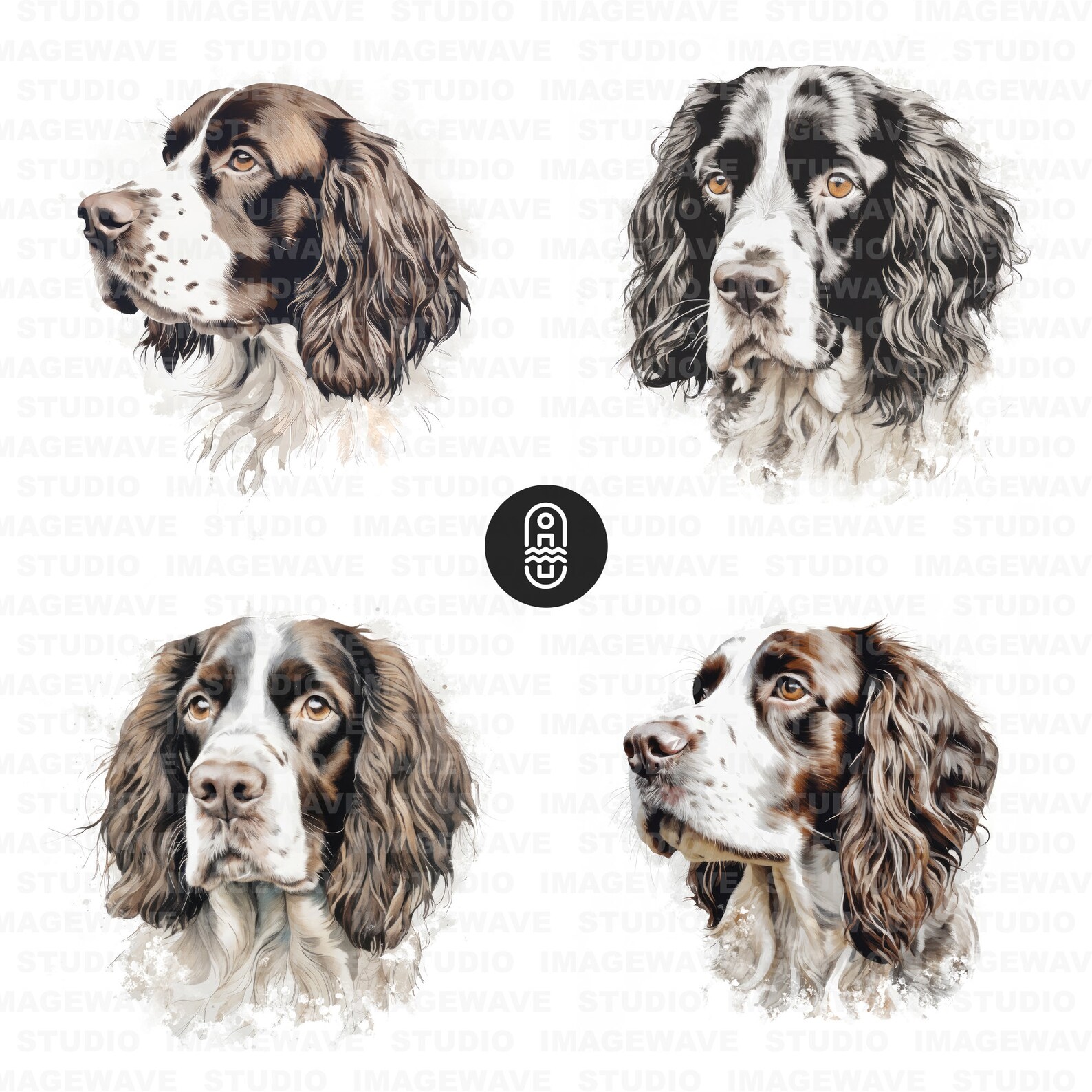 English Springer Spaniel, 16 High Quality Jpgs, Watercolor Dog Clipart ...