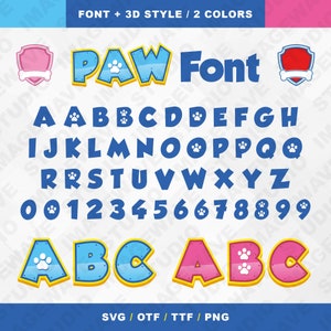Patte police SVG Alphabet OTF, lettres patte, 3D patte Alphabet Clipart, patte police bleu rose, patte svg png ttf otf, fichier découpé en vinyle, téléchargement numérique