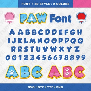 Paw Font SVG Alphabet OTF, Paw Letters, 3D Paw Alphabet Clipart, Paw Font Blue Pink, Paw svg png ttf otf, Vinyl Cut File, Digital Download