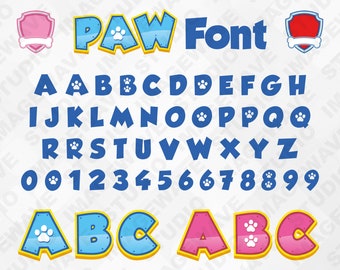 Paw Font SVG Alphabet OTF, Paw Letters, 3D Paw Alphabet Clipart, Paw Font Blue Pink, Paw svg png ttf otf, Vinyl Cut File, Digital Download
