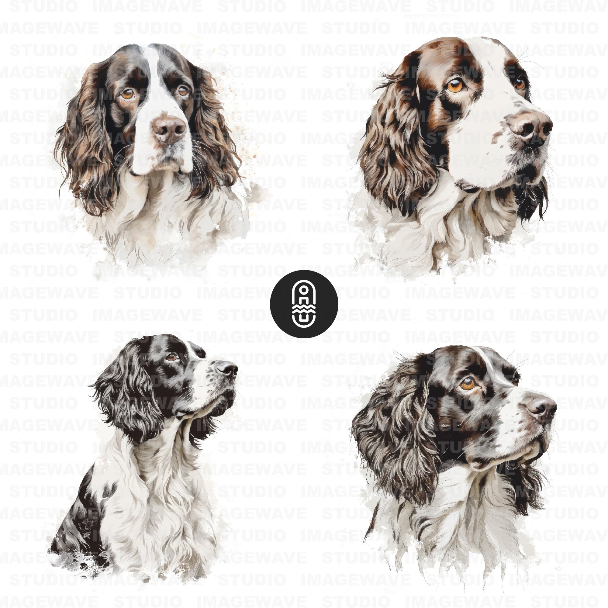 English Springer Spaniel, 16 High Quality Jpgs, Watercolor Dog Clipart ...