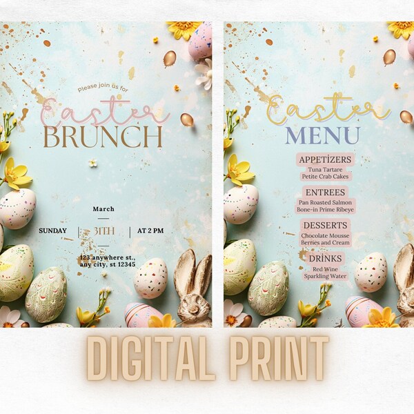 Easter Brunch Invitation, Easter Brunch Invite, Menu, Easter Invitation, Easter Egg Hunt Invitation, Editable template, Instant Download