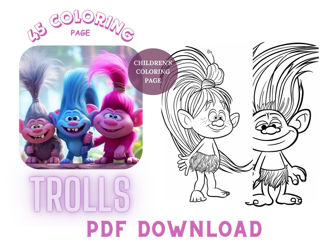 45 Trolls Coloring Pages, Cartoon Coloring Pages for Kids, Coloring ...
