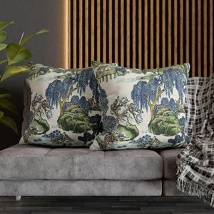 Thibaut Asian Scenic Dynasty Collection Blue and Green Cushion Cover Pillow Cover Double Sided