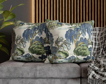Asian Scenic Dynasty Collection Blue and Green Cushion Cover Pillow Cover Double Sided