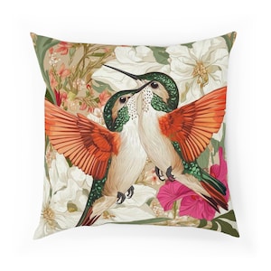 Vibrant Hummingbird Cushion, Decorative Pillow, Nature Lover Gift, Boho Home Decor, Bird Lover Accent