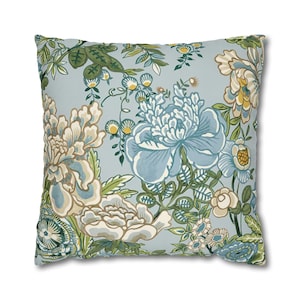 Blue Peony Garden Pillow Cover: Thibaut Designer Accent Cushion