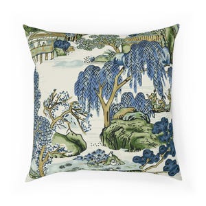 Thibaut Asian Scenic Dynasty Collection Blue and Green Cushion Cover Pillow Cover Double Sided