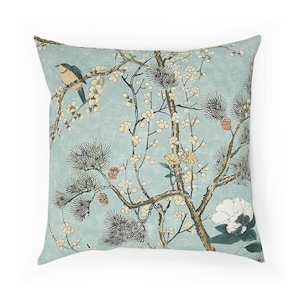 Thibaut Katsura Blue Rich Winding Japanese Maple Floral Designer Cushion Cover Luxury Throw Pillow Designer Home Decor