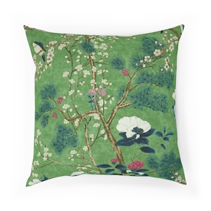 Emerald Green Thibaut Katsura Pillow Cover, Designer Pillows, Euro Sham Cover, Lumbar Pillows, Chinoiserie Pillows