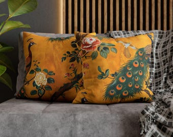 Luxury Velvet Pillow Cover, Double-Sided Peacock, Floral Bird pillow