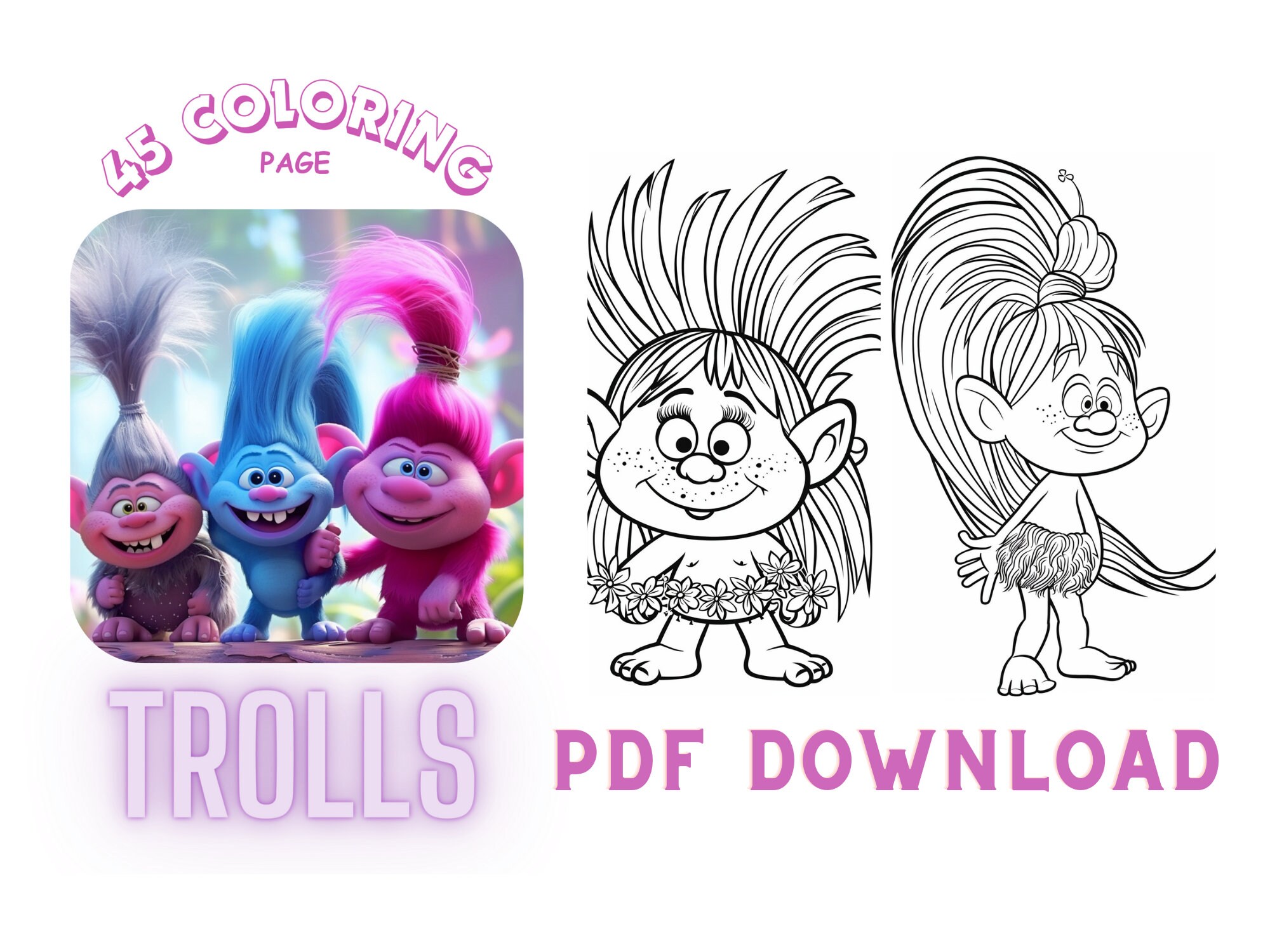 45 Trolls Coloring Pages, Cartoon Coloring Pages for Kids, Coloring ...