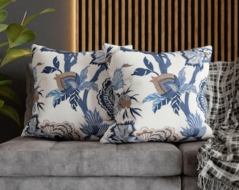 Blue pillow cover Floral Hamptons Style Pillow  Boho Living Room Decor