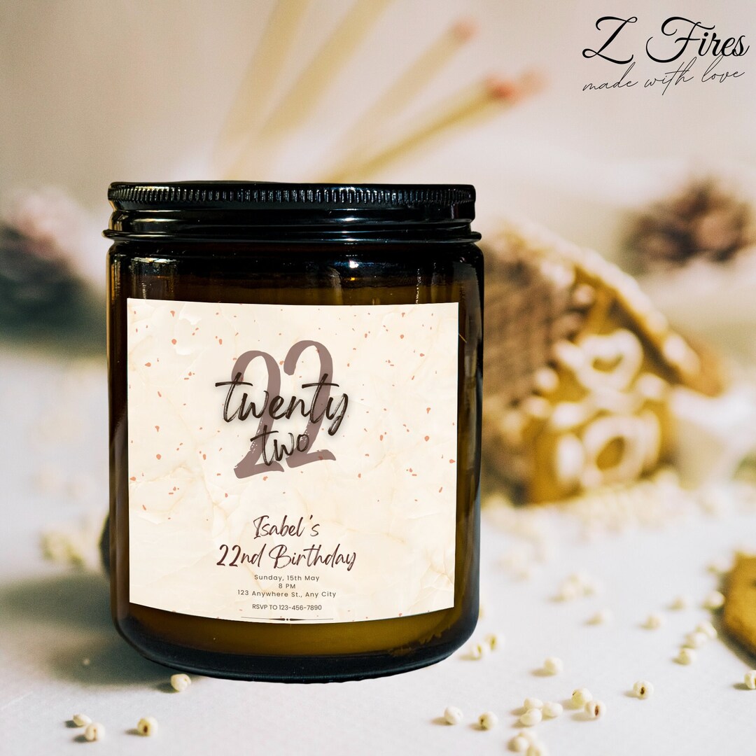 22th Birthday Invitation/ Gift Personalised Candle Soy Wax Etsy