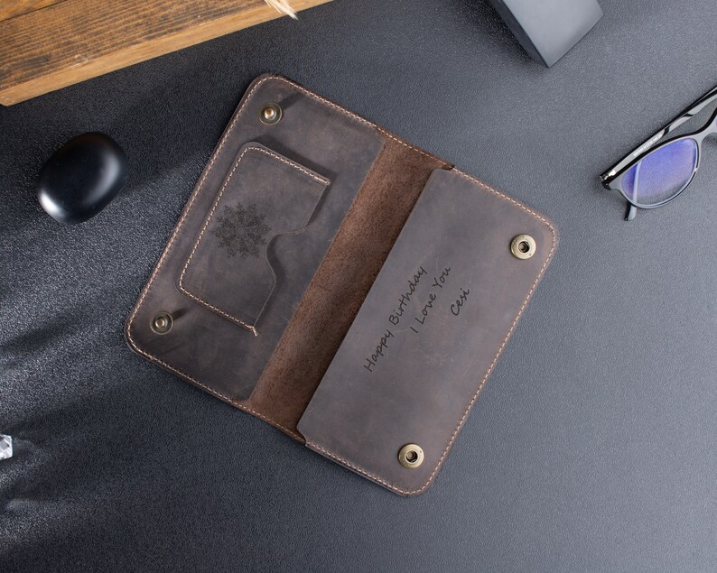 Custom Long Leather Wallet, Personalized Men's Coat Wallet, Christmas