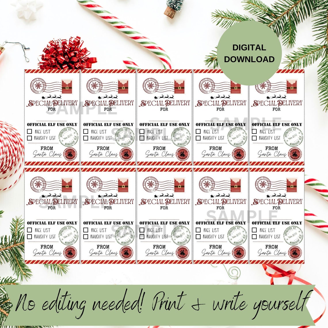 Santa Christmas Gift Tags Template Personalised Kids Christmas Gift ...