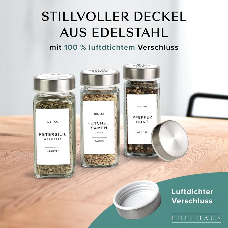 EDELHAUS® Gewürzgläser Set Edelstahl Deckel 24 Stück Gewürzdosen mit 240 Aufkleber und Stahltrichter Bild 2