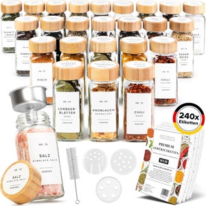 EDELHAUS® Gewürzgläser Eckig mit Bambus Holzdeckel (24 Stück) Gewürzdosen mit Streueinsatz und 240 Etiketten