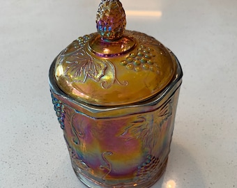 Iridescent Gold Carnival Glass Canister