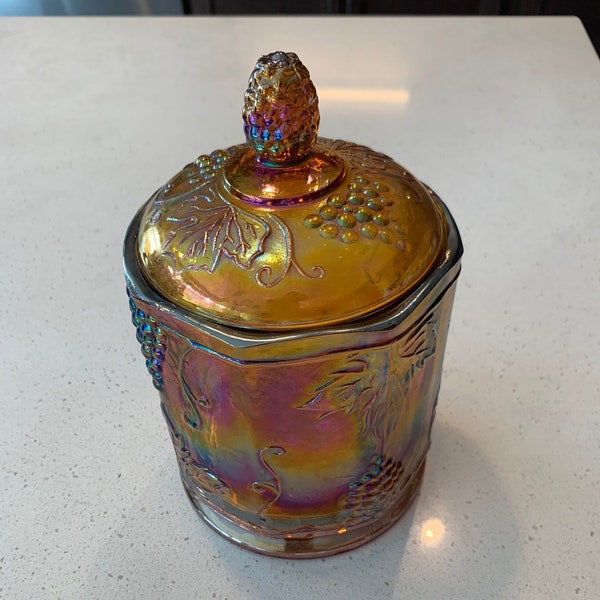 Iridescent Gold Carnival Glass Canister