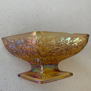 Iridescent Glass Floral Pattern Compote