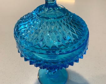 Diamond Point Blue Candy Dish by Indiana Glass