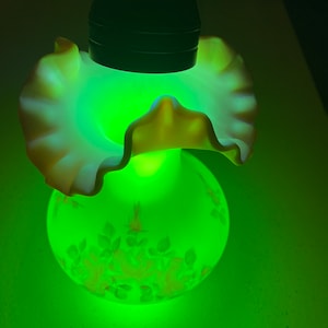 Hand Painted Uranium Custard Glass Vase by Fenton