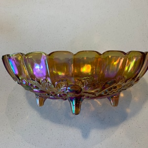 Iridescent Gold Carnival Glass Footed Bowl